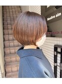 伸ばしかけの丸みショートボブ　艶髪美髪矯正　オレンジブラウン