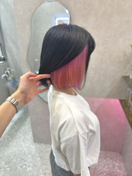 ロンド レア 天神大名店(Lond Le’a) ダブルカラーインナーライトピンク透明感カラー暗髪グレージュ