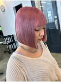 ボブ/ピンクベージュカラー/ブリーチ/丸みショート/原宿