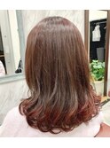 セミロング×ピンクグラデーション