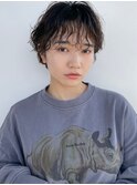 クセ毛風パーマ斜めバングカーリーパーマグレージュカラー