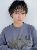 シェル 津山の手店(shel)&nbsp;クセ毛風パーマ斜めバングカーリーパーマグレージュカラー