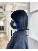 イヤリングカラー、ブルー / 切りっぱなしボブ