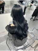ブルーブラック 黒髪 くびれヘア 韓国ヘア 青カラー