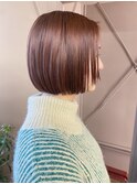 20代30代ミニボブピンブラウン小顔美肌ストレート丸み