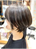 白髪ぼかしハイライト×大人ショートボブ☆30代 40代 50代