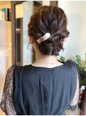 ヘアアレンジ　ブラウン　編み込み　お団子ヘア【天神/今泉】