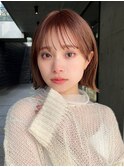 外ハネボブワイドバングイメチェンヘアチェリーレッドブリーチ