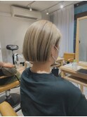 ハイトーン/ベージュ/切りっぱなし/ミニボブ/【1ブリーチ】