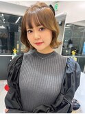 外ハネボブ　ハーフアップ　顔周りカット　透明感　ベージュ