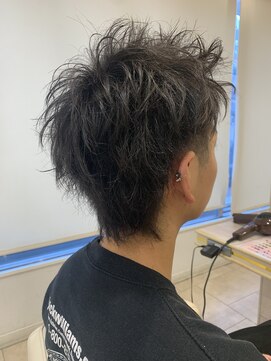 アッシュ 千歳烏山店(Ash) 黒髪短髪束感スパイキーショートアップバングメンズツーブロック