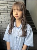 セミロング レイヤーカット 顔周り ベージュ 前髪 10代20代30代