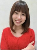ストレートミディアム大人かわいい暗めカラーグレージュ