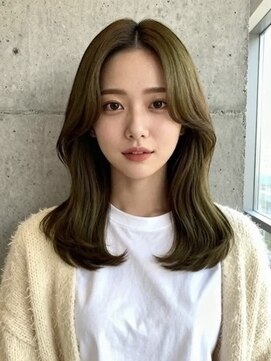 レイヤーカットバレイヤージュオリーブグレージュハッシュカット