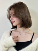 韓国ヘアボブレイヤーカット小顔前髪カット透明感ベージュカラー