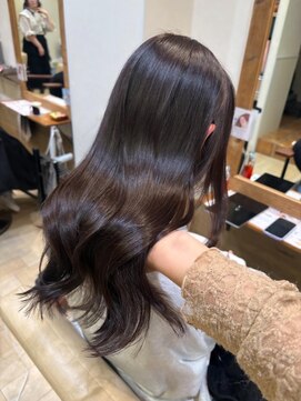 ステラバイケンジ(STELLA by KENJE) 韓国風レイヤーカット艶カラーローズブラウン前髪カット