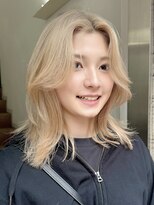 サンク 原宿 表参道(cinq)&nbsp;ミルクティーピンクカラーベージュウルフレイヤーナチュラルボブ