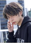 メンズメッシュアップバングセンターパートウルフハイライト渋谷