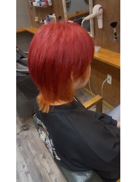 ヘアーサロン アトリエ(Hair salon ATORIE) ショートウルフメンズカットブリーチカラーレッドオレンジ