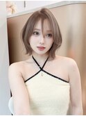 オリーブグレー/前髪/ボブ/マロンベージュ/レイヤーカット/小顔