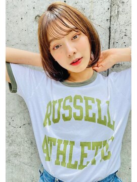 アメリ 新宿(Ameri) Ameri ミニボブ×オリーブベージュ×シースルーバング【新宿】