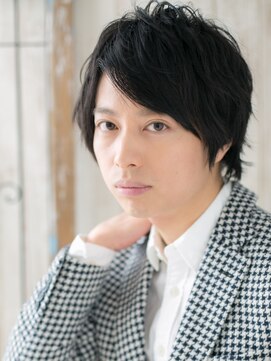 メンズヘア ビーセカンド 草加店(MENS HAIR B-2) 波打ちパーマブラック斜めバングショートY草加