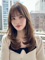 レイヤーカットセミロングレイヤー内巻きレイヤーシア―ブラウン