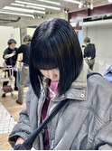 黒髪ボブブルーブラックネイビーカラーブルーカラー青髪ミニボブ