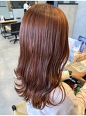 オレンジブラウン美シルエットロング20代30代なみなみウェーブ