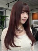 ダブルカラーチェリーレッドピンクブラウン韓国レイヤーロング