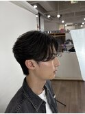 ワックスなしツーブロックメンズセンターパートニュアンスパーマ