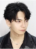 韓国ヘアコンマバング韓国マッシュセンターパートフェザーパーマ