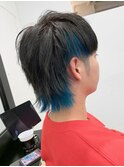 ショートウルフ/インナーカラー/韓国マッシュ/刈り上げ/ブルー