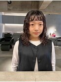 デザインカラーレイヤーカットウェットヘア夏オリーブベージュ