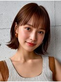 ミディアム 外ハネボブ ココアブラウン 透明感カラー 20代30代