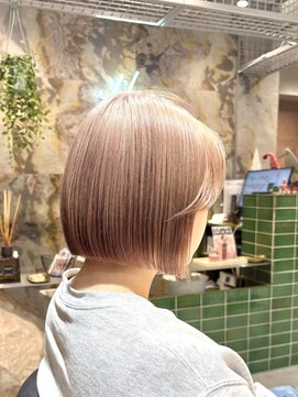 ★2回ブリーチで作るペールピンクベージュ横浜ボブ可愛いボブ