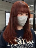 ダブルカラーチェリーレッドピンクブラウン韓国レイヤーロング