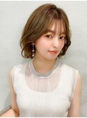 シースルーぱっつん前髪ミニウルフボブチェリーブラウン