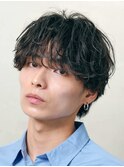 難波シャドウパーマメンズマッシュウルフカット波巻きパーマ色気