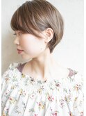 【ハイライト】斜めバング×丸み耳だしショート×ミントベージュ