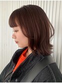 切りっぱなしボブ　レイヤーボブ　ピンクブラウン　暖色