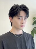 韓国フェザーショートブルーブラック10代20代30代