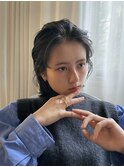 成人式ハイライトカラーマッシュショートロングヘアグレージュ