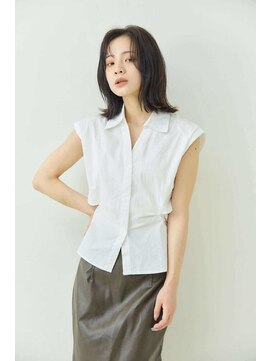 ミューク ハッピーヘアライフ 寺田町北口店(mieuxque happyhairlife) レイヤーカットアプリコットオレンジハイライトカラーボブヘア