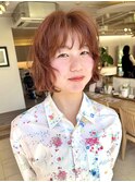 ブリーチなしオレンジベージュミニボブニュアンスパーマ
