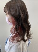 韓国風インナーカラー/イヤリングカラー×ピンク
