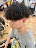 波巻きスパイラルパーマセンターパート波巻きパーマツーブロック