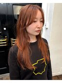 ロングレイヤースタイルブリーチ無しハイトーンオレンジ