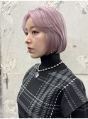 ボブ/ピンクカラー/ブリーチ/切りっぱなしボブ/リタッチ