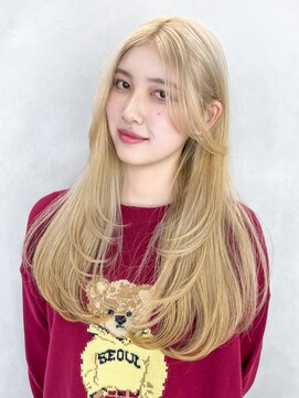 アルバム 池袋(ALBUM) 韓国ヘアブロンド顔周りレイヤーハイトーン_F40591